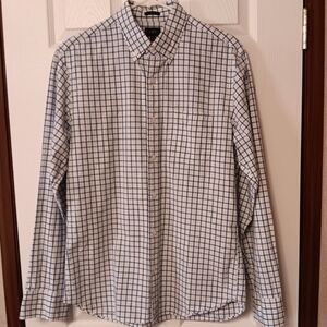J Crew Classic Blue and White Checkered 100% Cotton Slim-Fit Button Front Shirt